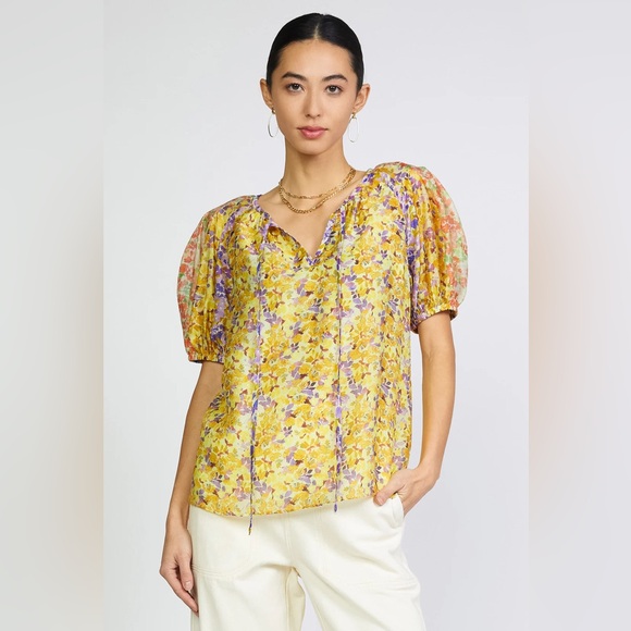 Anthropologie x Current Air floral watercolor print blouse size small romantic - Picture 1 of 17